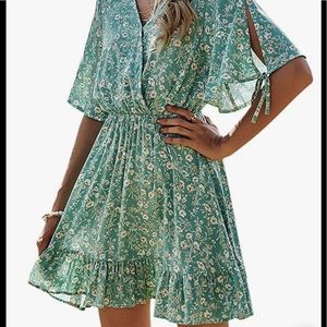 Women’s Floral Mini Dress | Mint Green | SIZE M